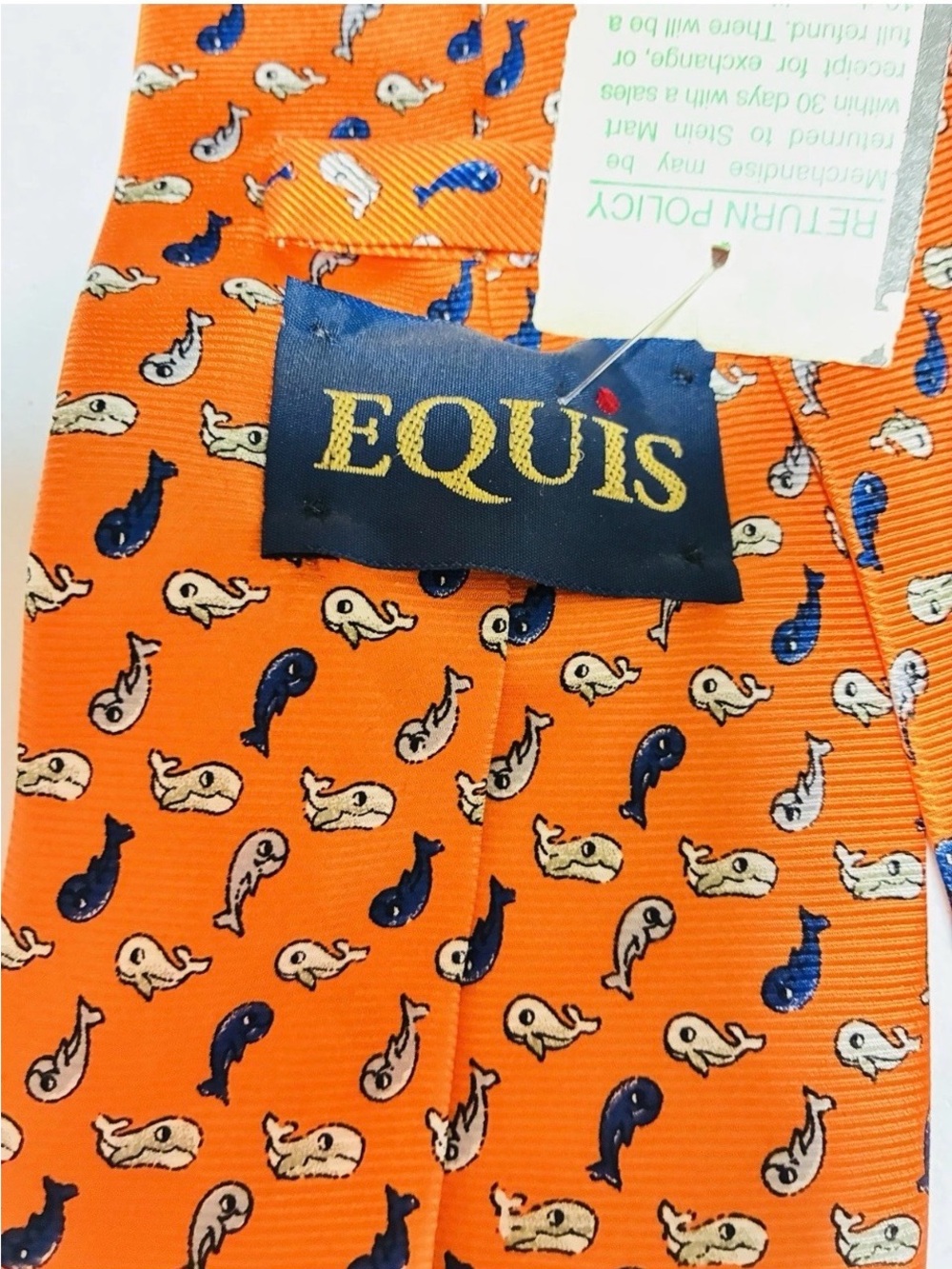 Equus Silk Handmade Necktie Orange Whale Print Classic Men's Tie 58" x 4” NWT - Picture 3 of 3